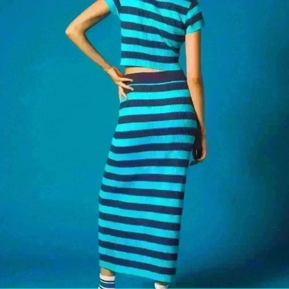 Daily Practice by Anthropologie Ribbed Knit Skirt Sz S Preppy Bodycon Art